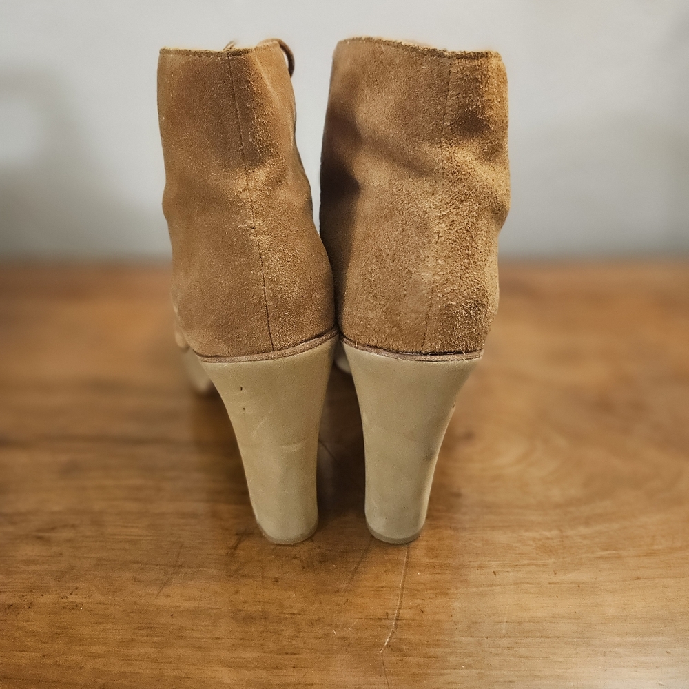MICHAEL KORS Tan Suede Lace-Up Booties Sz 9.5 Platform High Heels - Picture 4 of 12